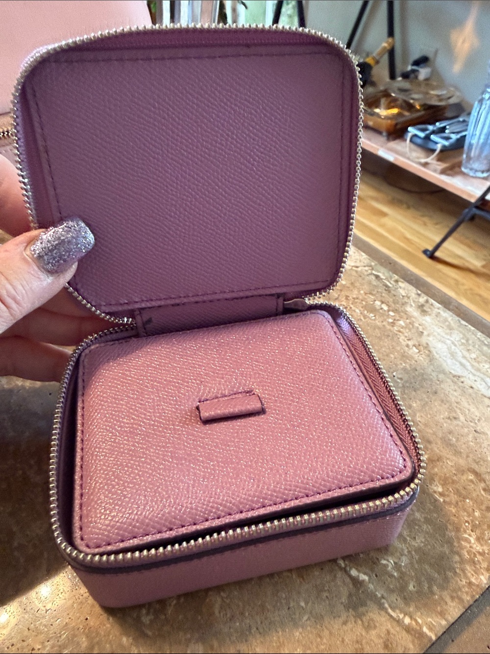 Coach Lavender Leather Zip Jewelry Case with Silver Tone Logo - Picture 2 of 5